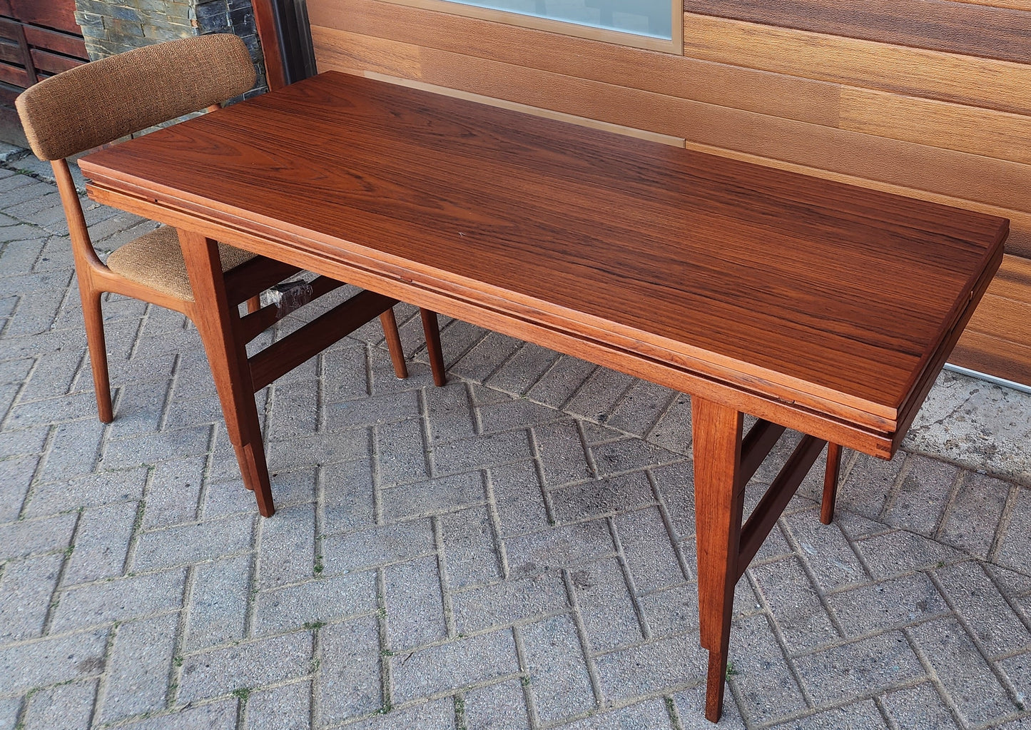 REFINISHED Danish Mid Century Modern Metamorphic Teak ‘Elevator’ Table by Kai Kristiansen, 3 Tables in 1