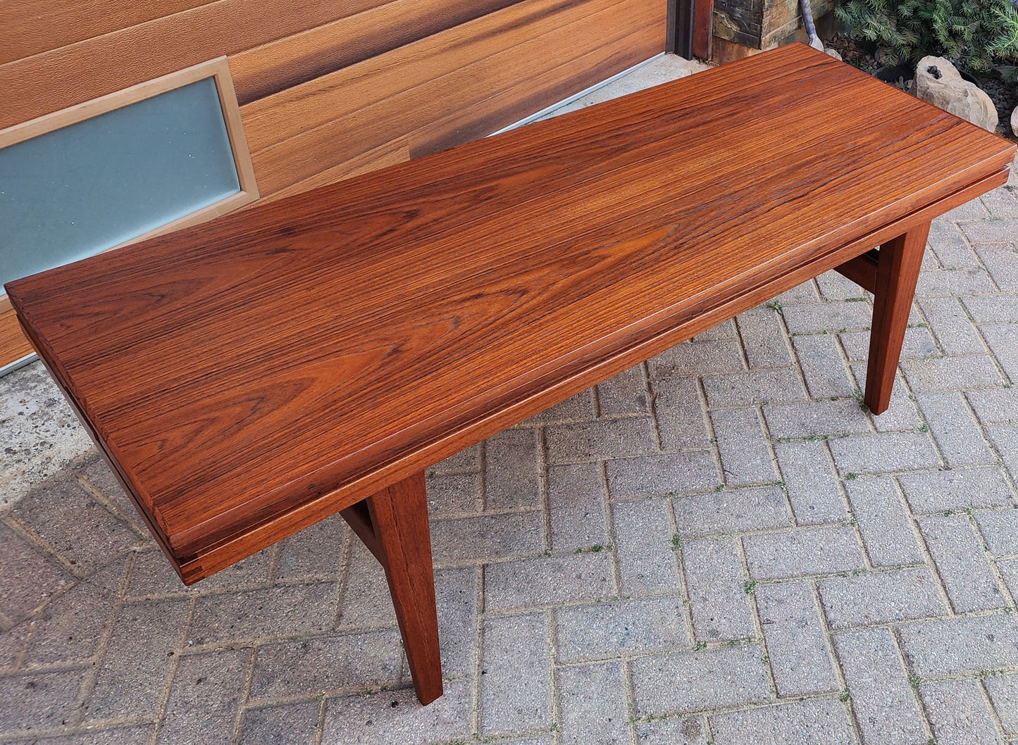 REFINISHED Danish Mid Century Modern Metamorphic Teak ‘Elevator’ Table by Kai Kristiansen, 3 Tables in 1