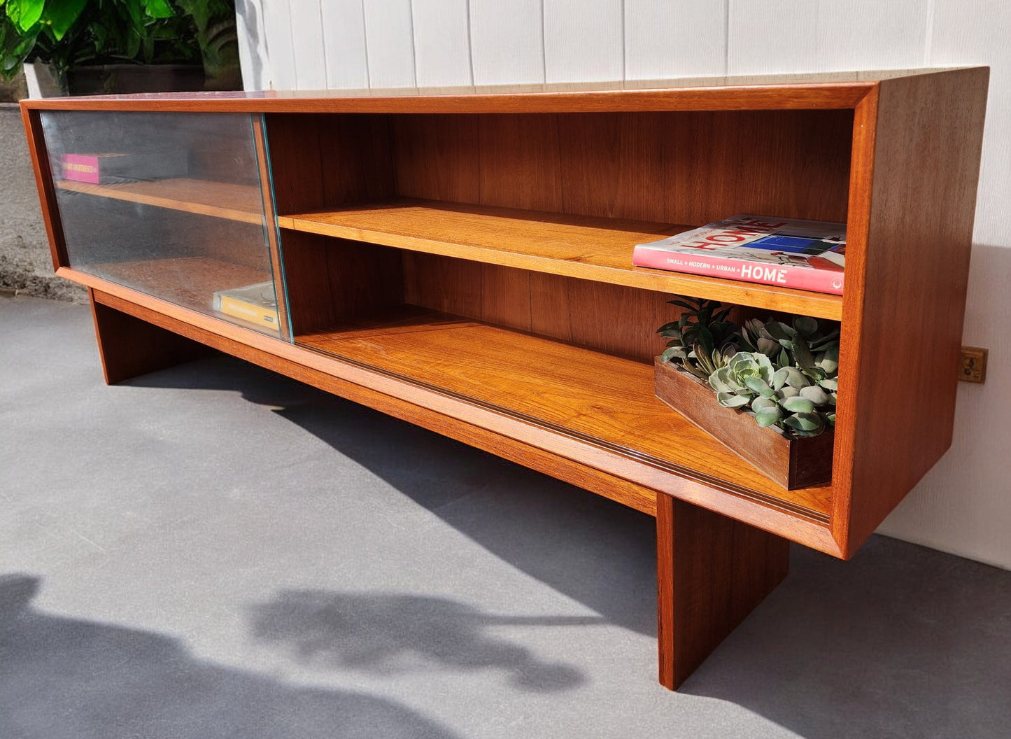 REFINISHED Danish MCM Teak TV Media Console by Clausen & Son w Finished Back 73"