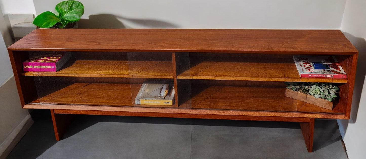 REFINISHED Danish MCM Teak TV Media Console by Clausen & Son w Finished Back 73"