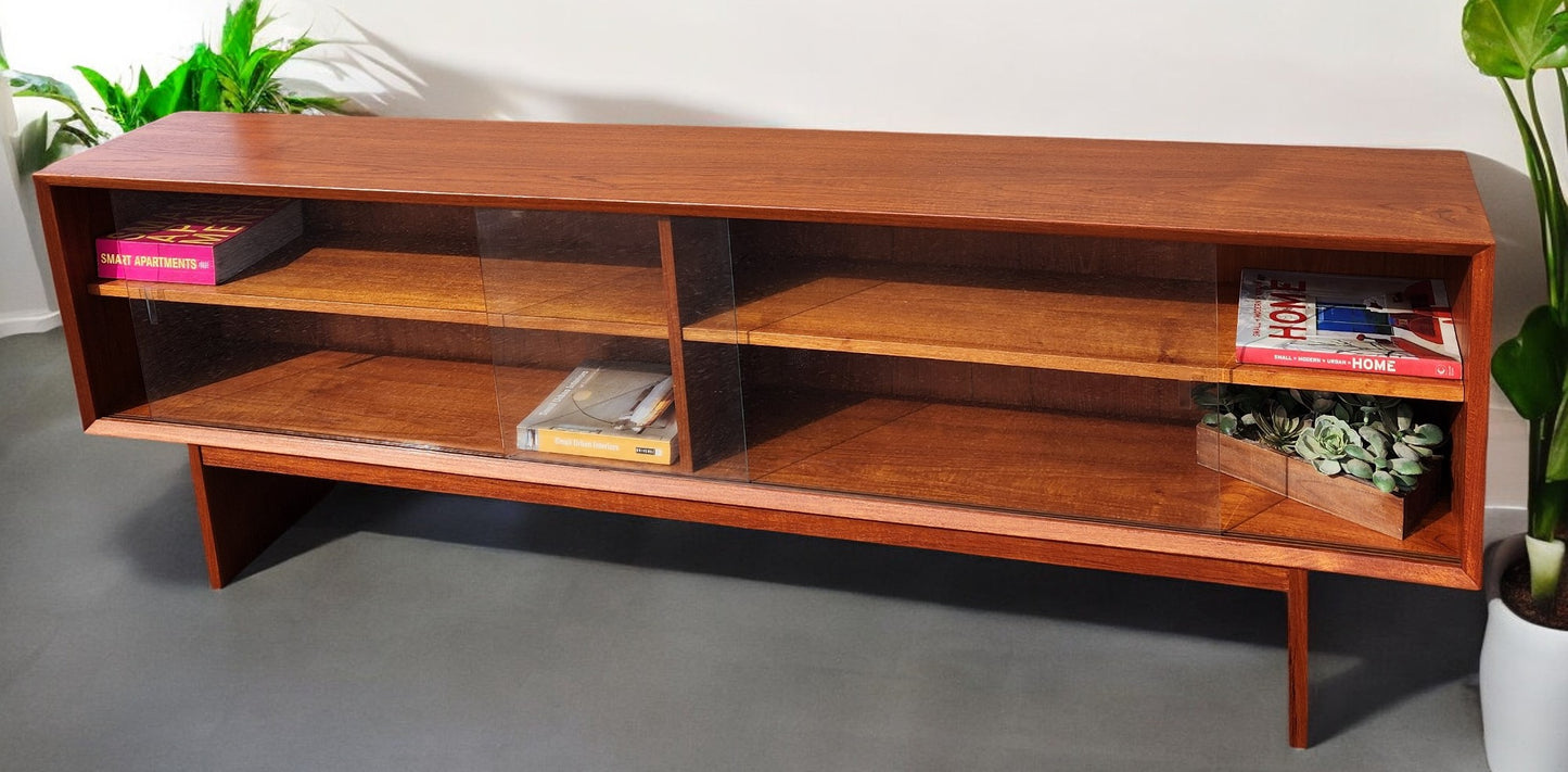 REFINISHED Danish MCM Teak TV Media Console by Clausen & Son w Finished Back 73"