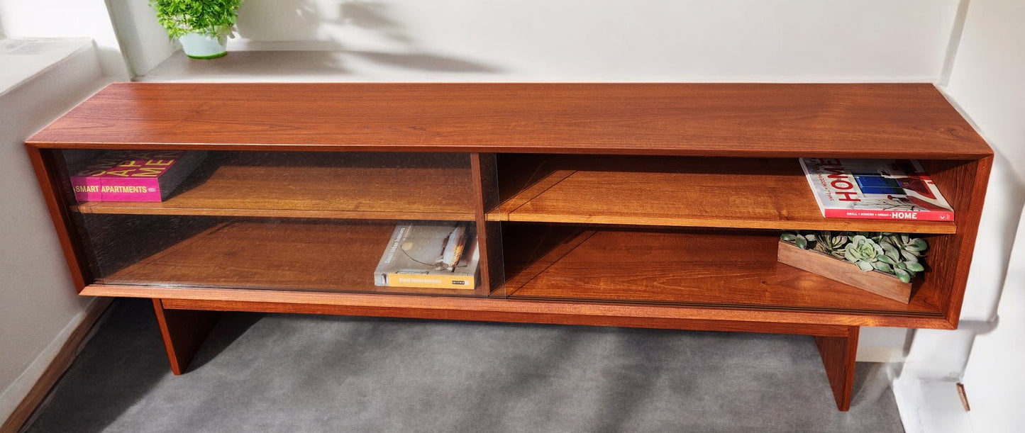 REFINISHED Danish MCM Teak TV Media Console by Clausen & Son w Finished Back 73"