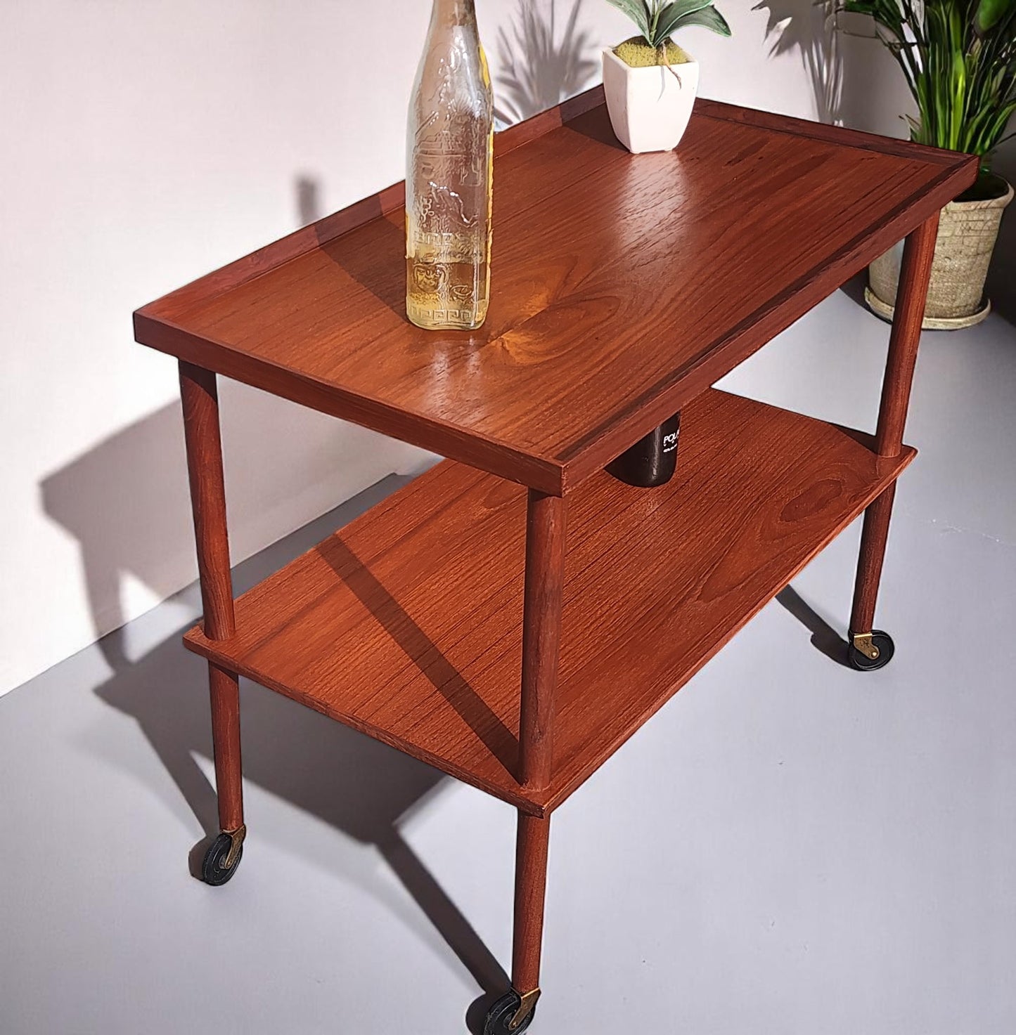 REFINISHED Danish Mid Century Modern Teak Bar Cart or Drinks Trolley