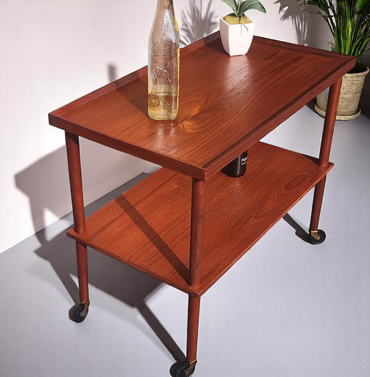 REFINISHED Danish Mid Century Modern Teak Bar Cart or Drinks Trolley