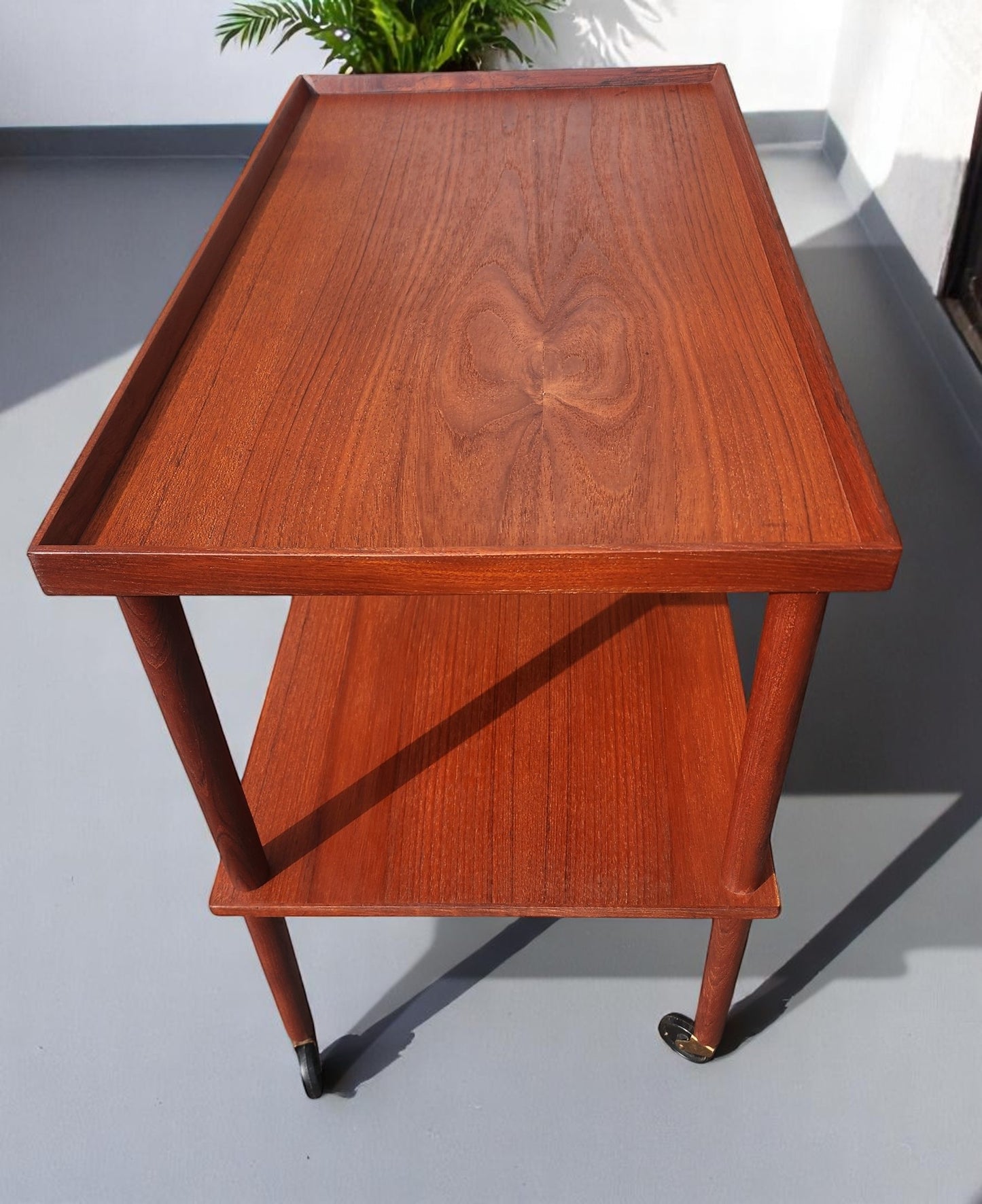 REFINISHED Danish Mid Century Modern Teak Bar Cart or Drinks Trolley