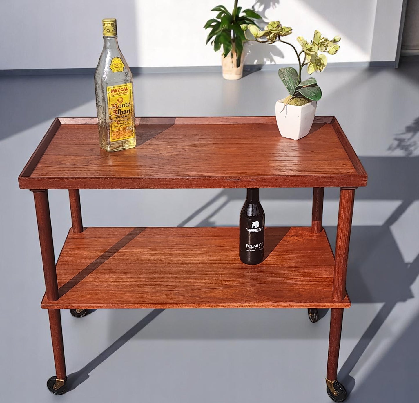 REFINISHED Danish Mid Century Modern Teak Bar Cart or Drinks Trolley
