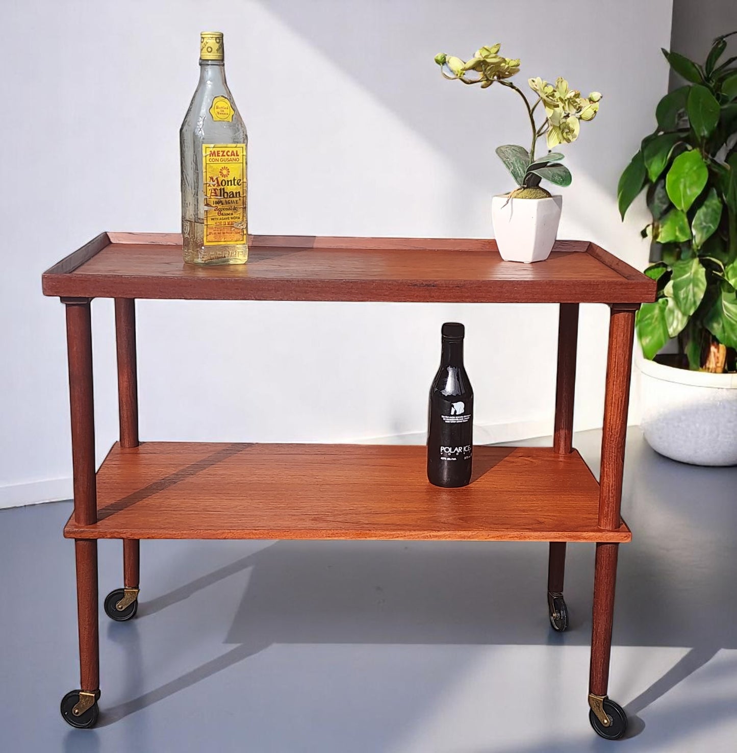 REFINISHED Danish Mid Century Modern Teak Bar Cart or Drinks Trolley