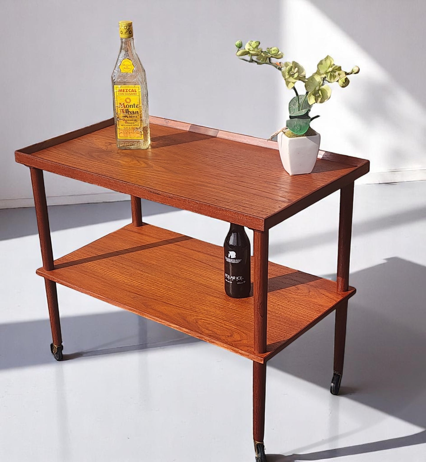 REFINISHED Danish Mid Century Modern Teak Bar Cart or Drinks Trolley