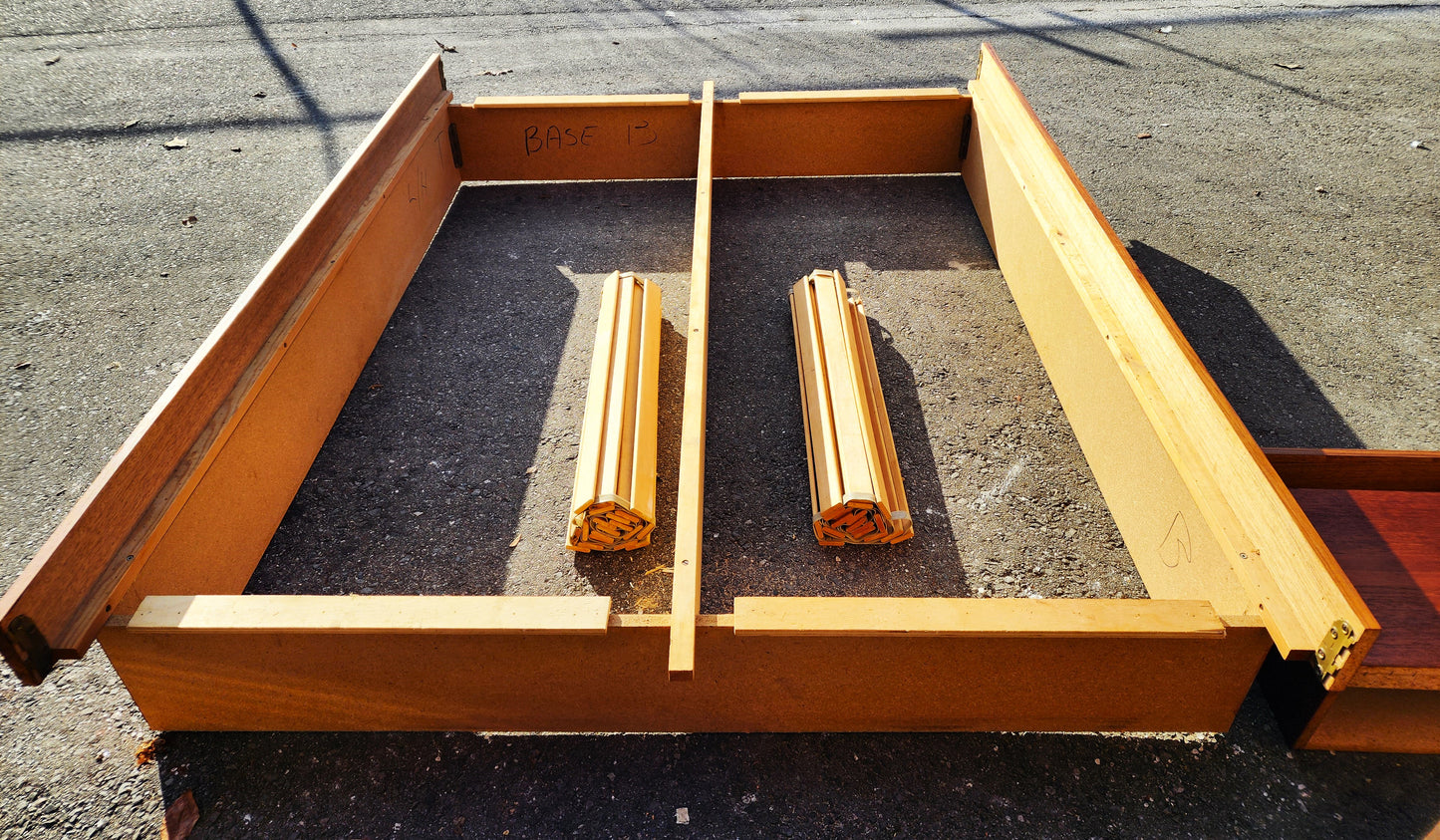 REFINISHED Danish Mid Century Modern Teak Bed w Floating Nightstands Queen