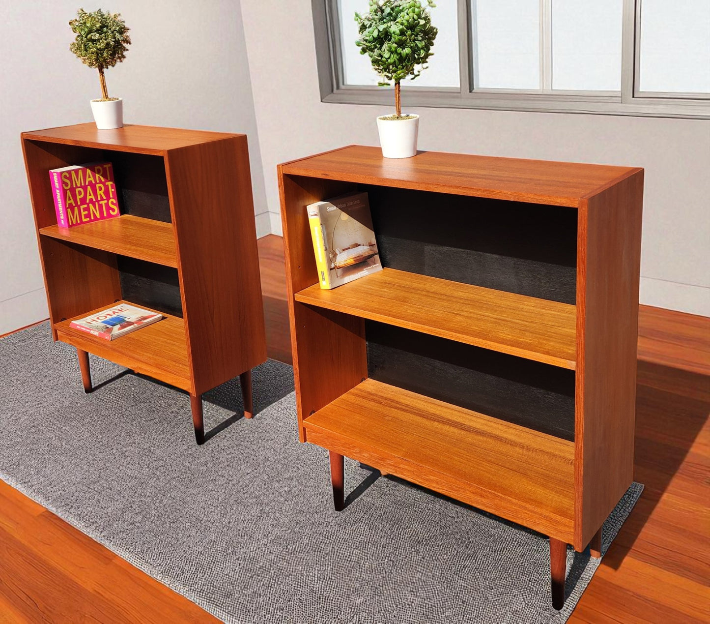 2 REFINISHED Danish Mid Century Modern Teak Bookcases 31.5"