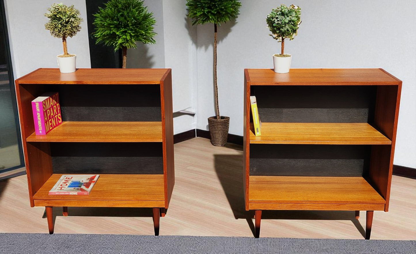 2 REFINISHED Danish Mid Century Modern Teak Bookcases 31.5"