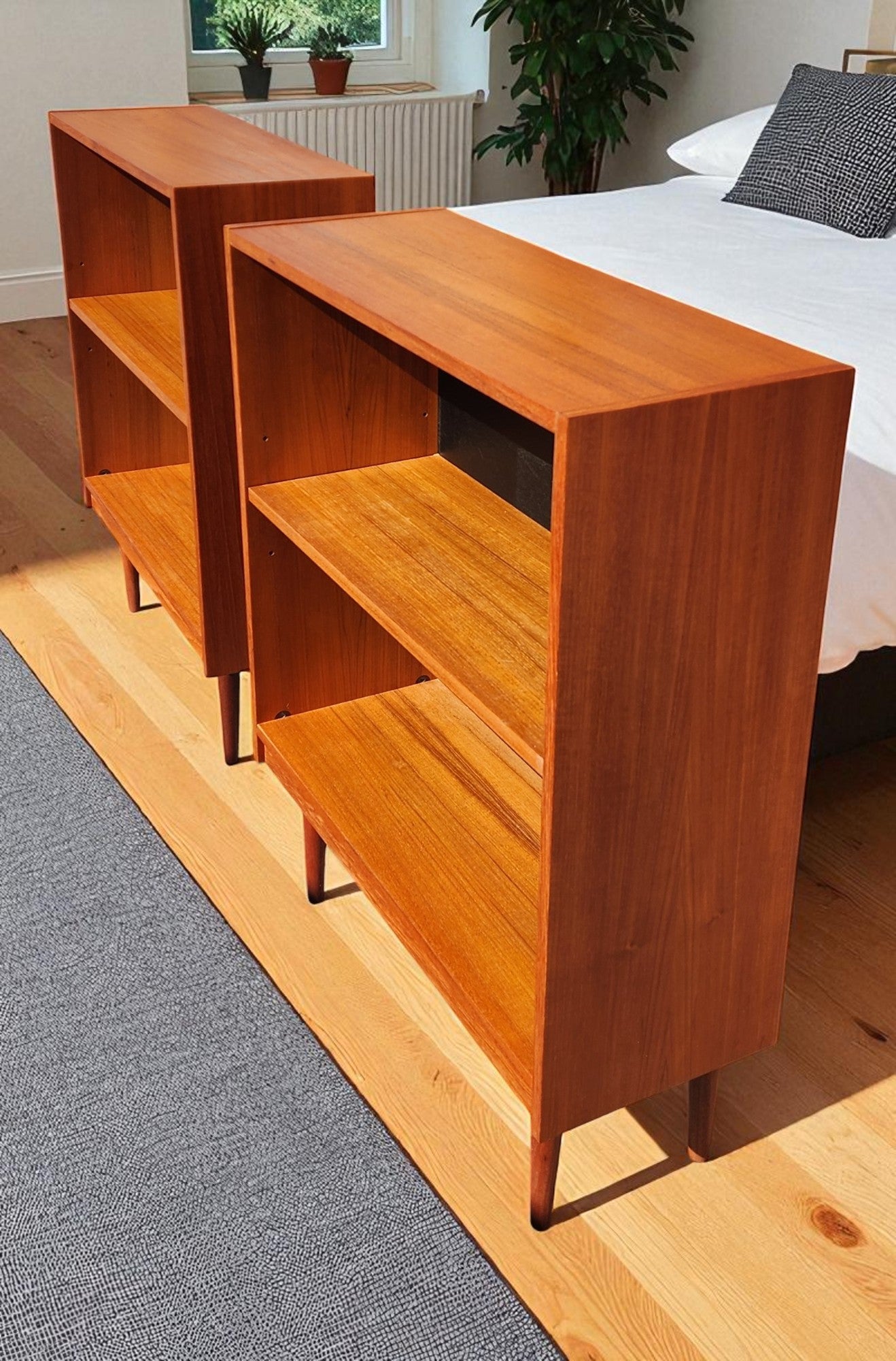 2 REFINISHED Danish Mid Century Modern Teak Bookcases 31.5"