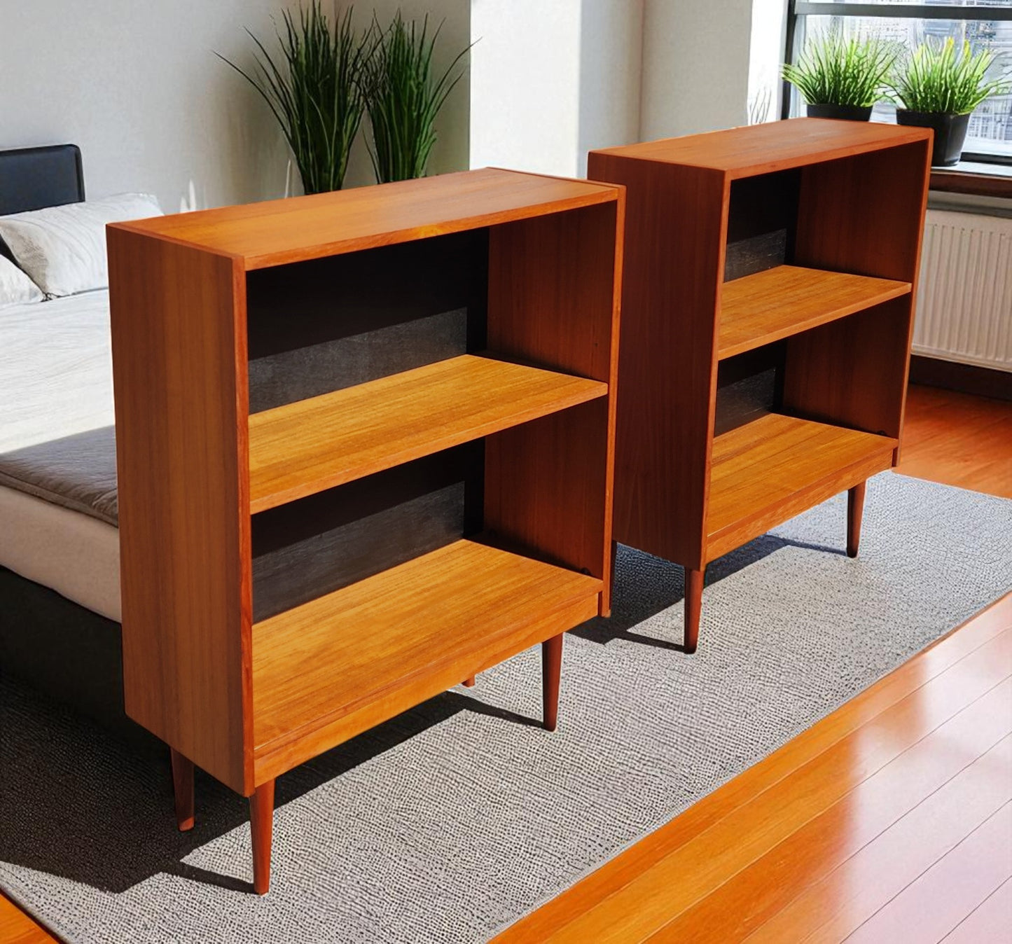 2 REFINISHED Danish Mid Century Modern Teak Bookcases 31.5"