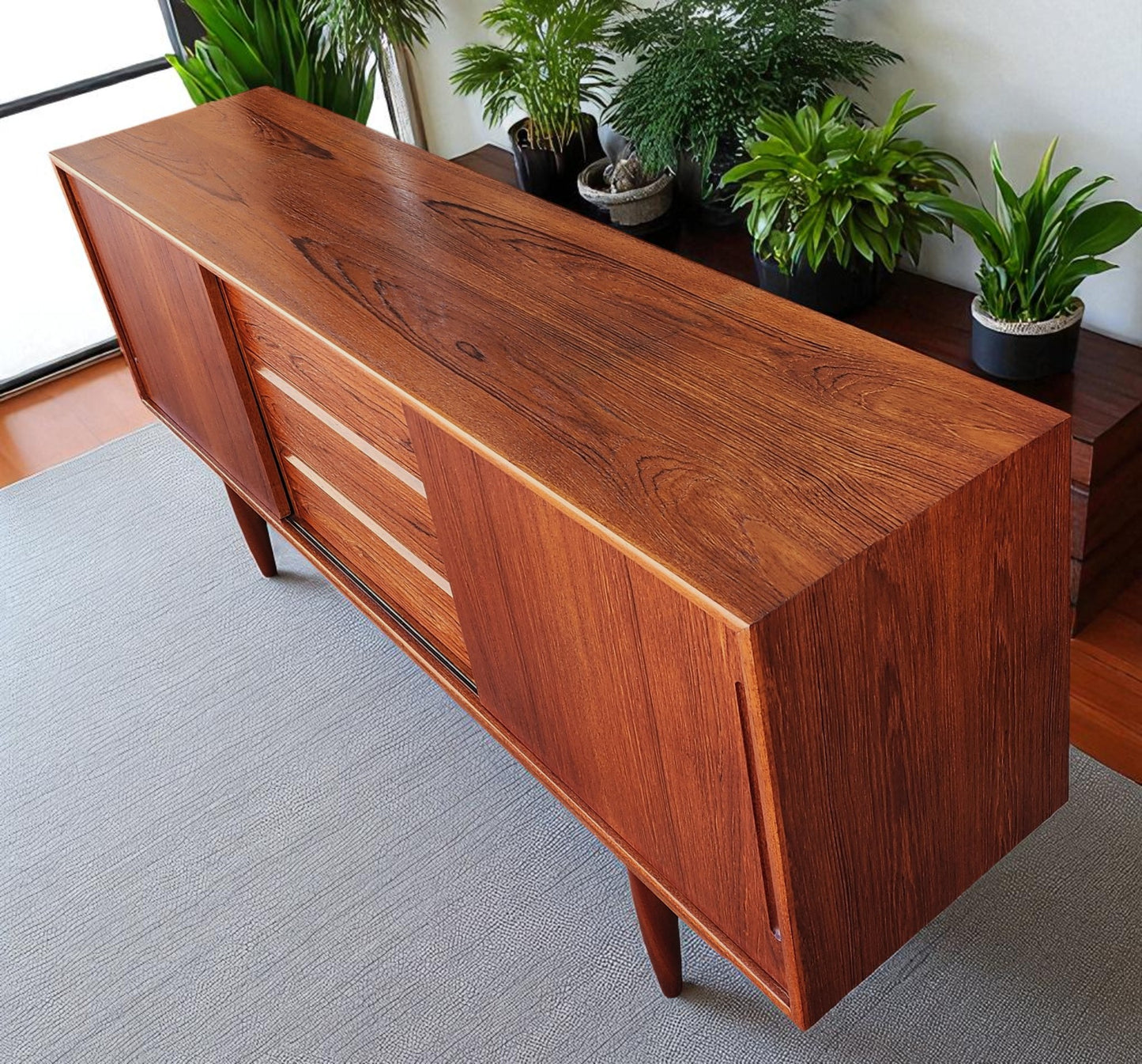 REFINISHED Danish Mid Century Teak Credenza Buffet 6 ft Narrow