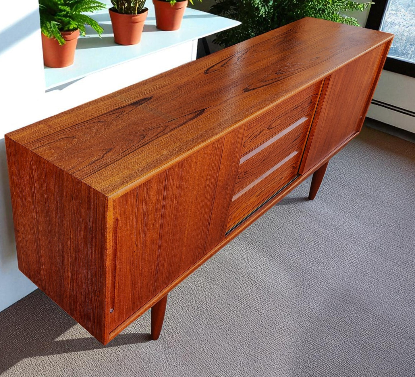REFINISHED Danish Mid Century Teak Credenza Buffet 6 ft Narrow