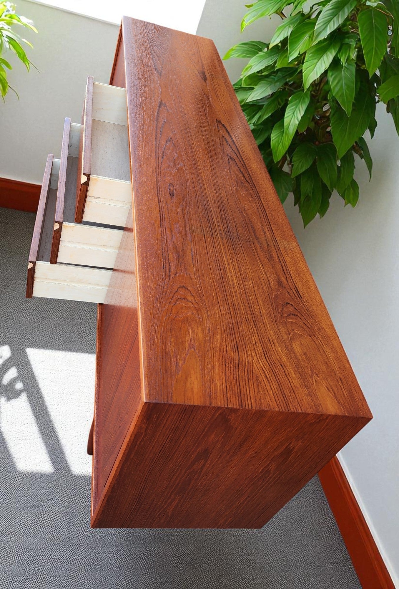 REFINISHED Danish Mid Century Teak Credenza Buffet 6 ft Narrow