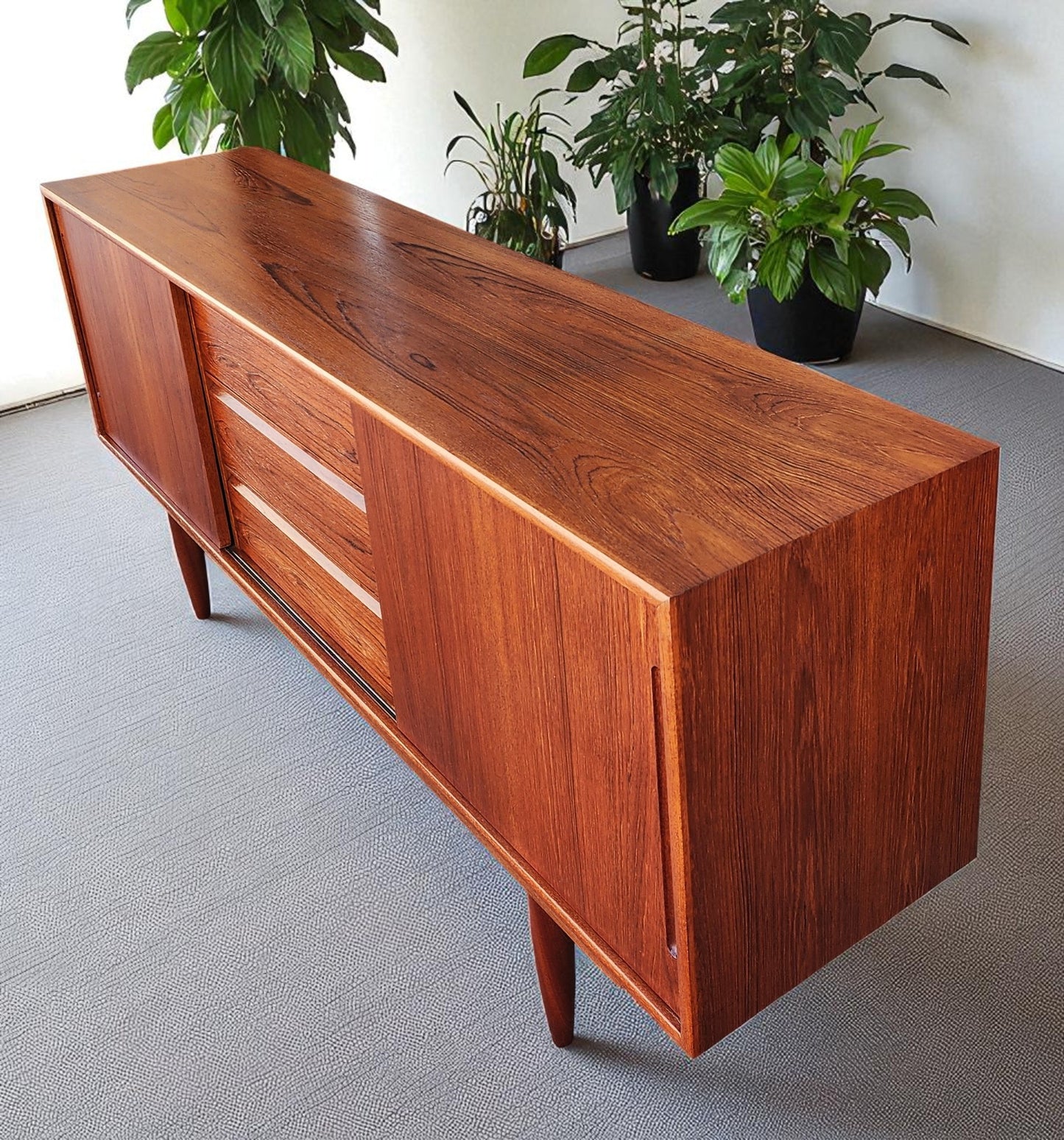 REFINISHED Danish Mid Century Teak Credenza Buffet 6 ft Narrow