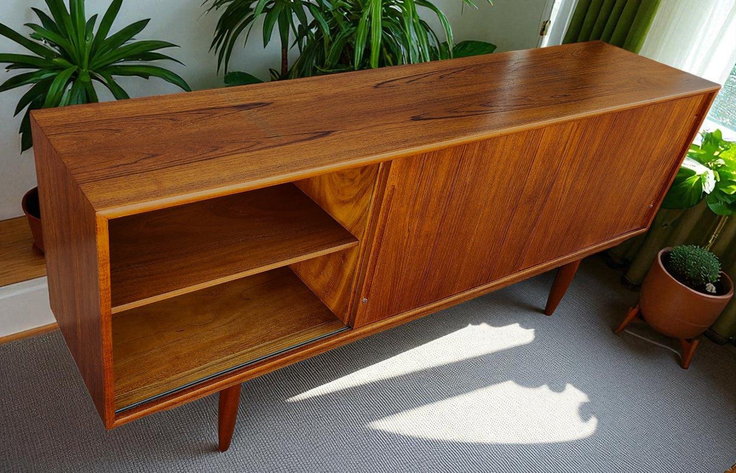 REFINISHED Danish Mid Century Teak Credenza Buffet 6 ft Narrow