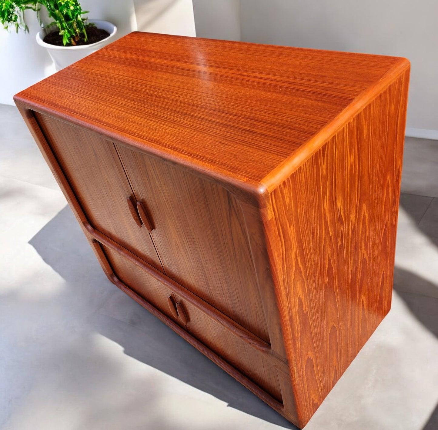 REFINISHED Danish MCM Teak Double Tambour Rolling Cabinet by DYRLUND 41.25"
