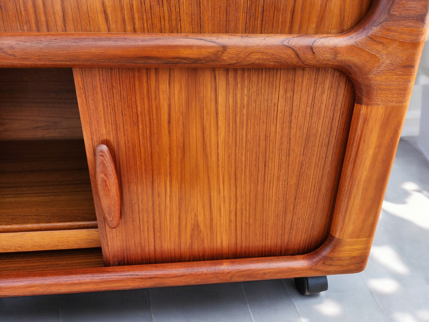 REFINISHED Danish MCM Teak Double Tambour Rolling Cabinet by DYRLUND 41.25"