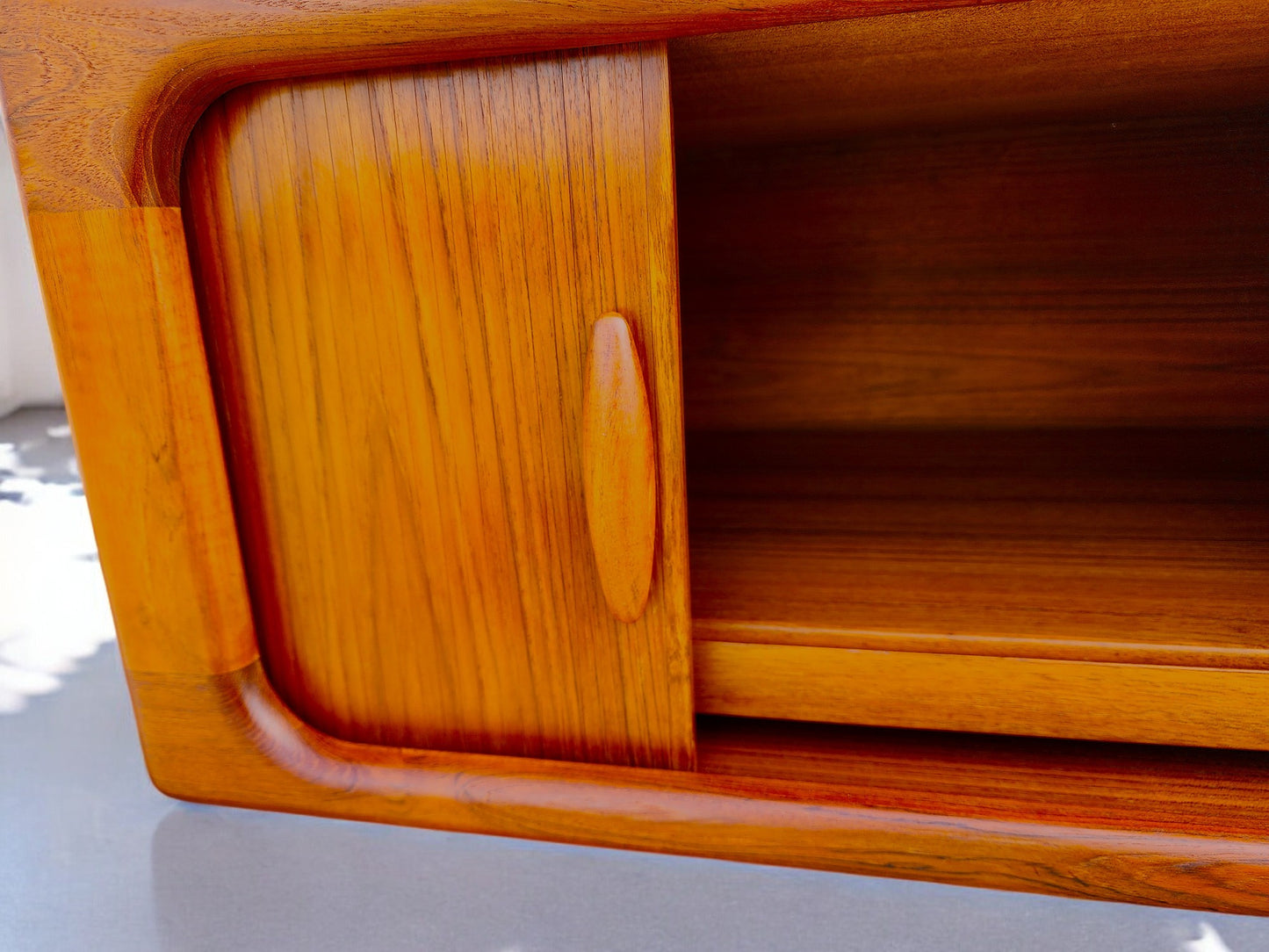 REFINISHED Danish MCM Teak Double Tambour Rolling Cabinet by DYRLUND 41.25"