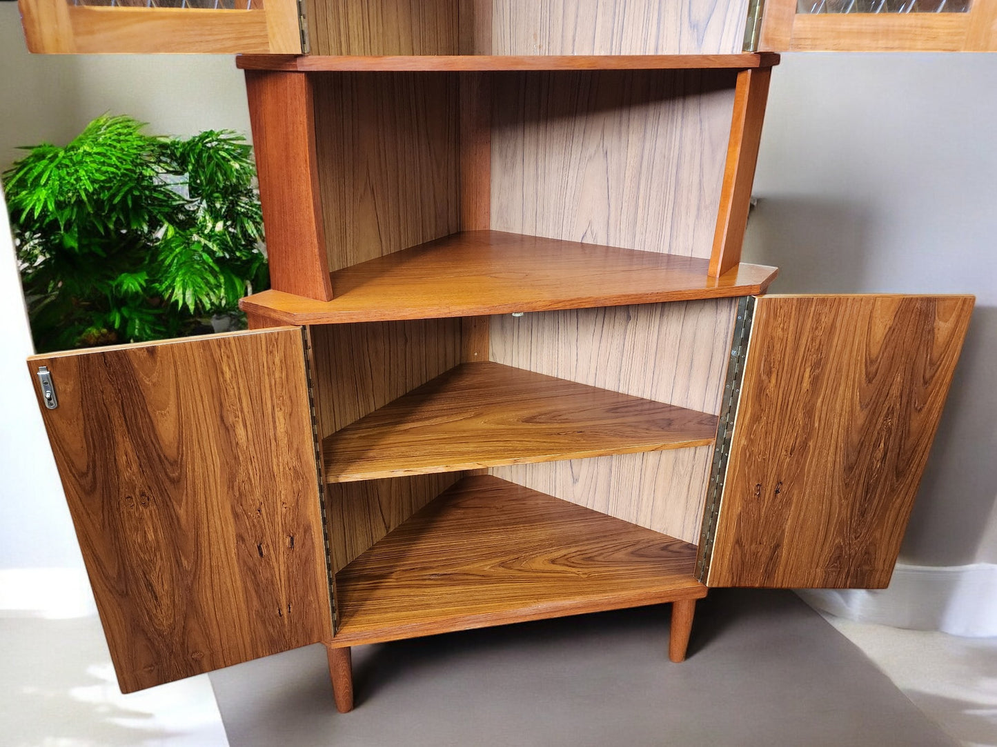RESTORED Danish Mid Century Modern Teak Corner Cabinet w Bar