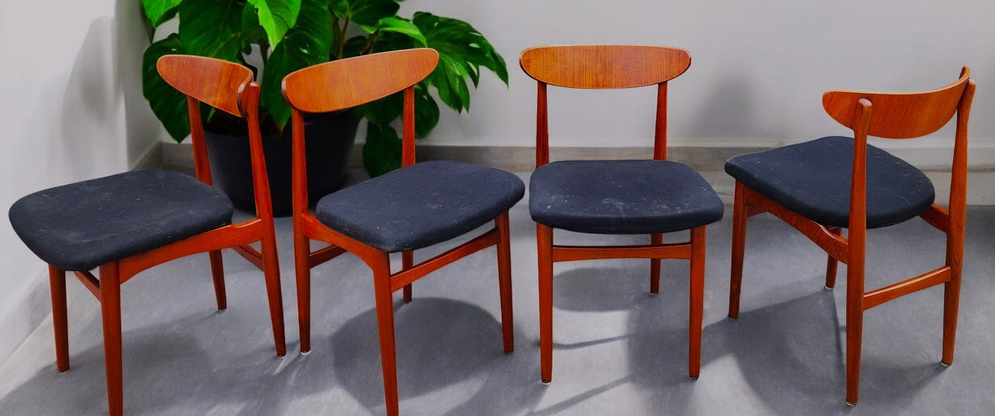 4 RESTORED REUPHOLSTERED Danish MCM Teak Chairs by E.W. Bach