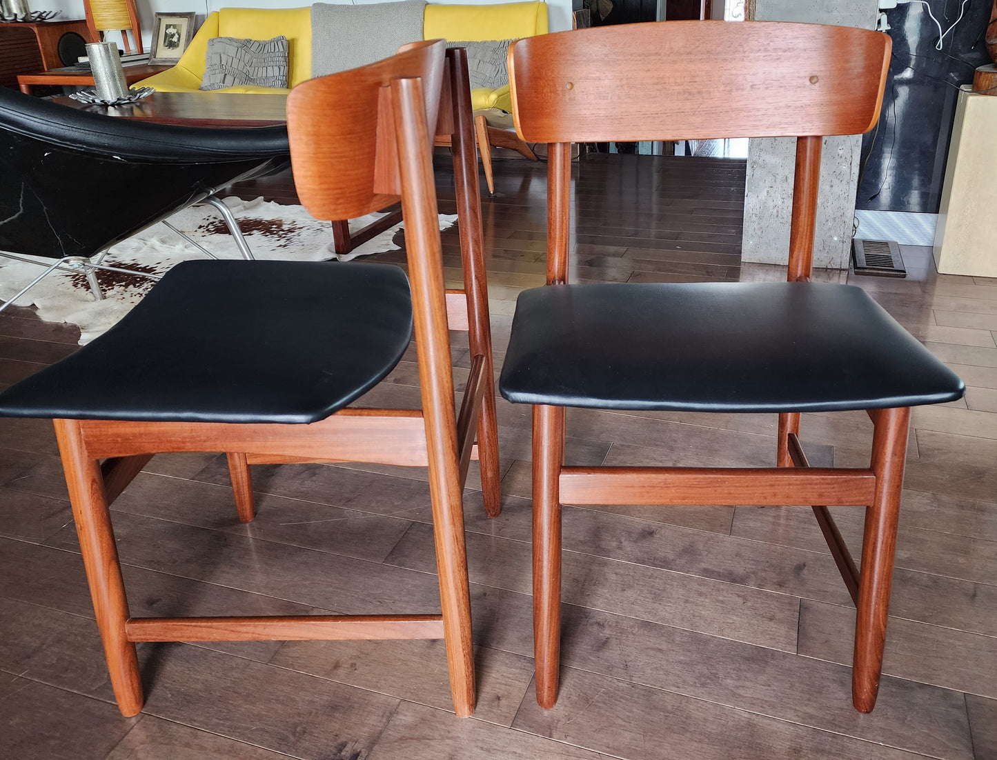 2 REFINISHED REUPHOLSTERED Danish Mid Century Modern Teak Chairs
