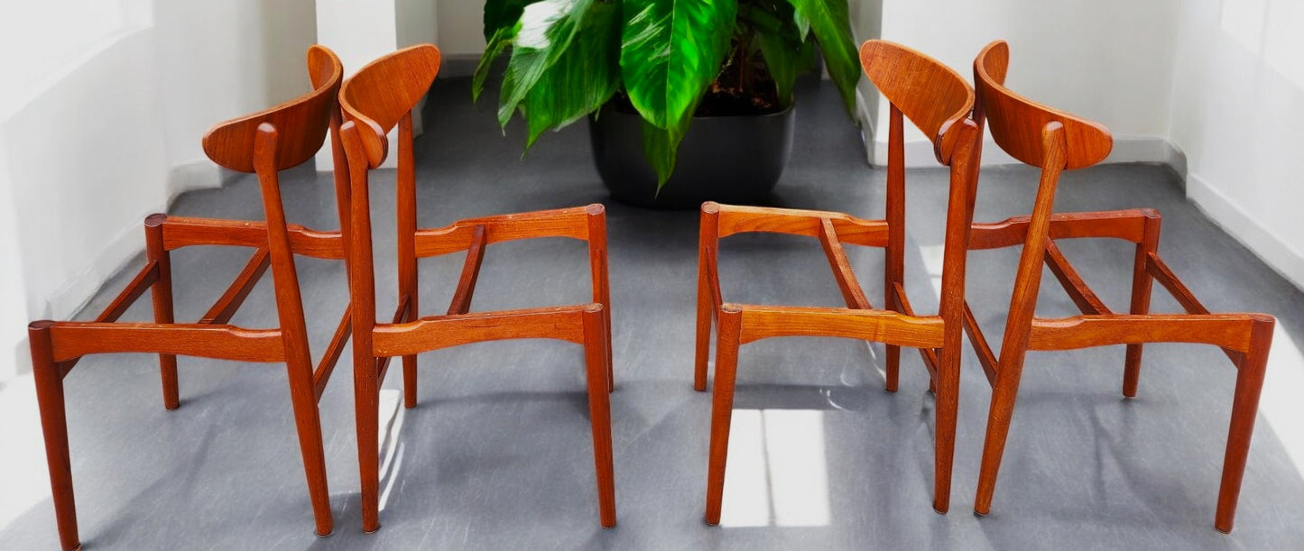 4 RESTORED REUPHOLSTERED Danish MCM Teak Chairs by E.W. Bach