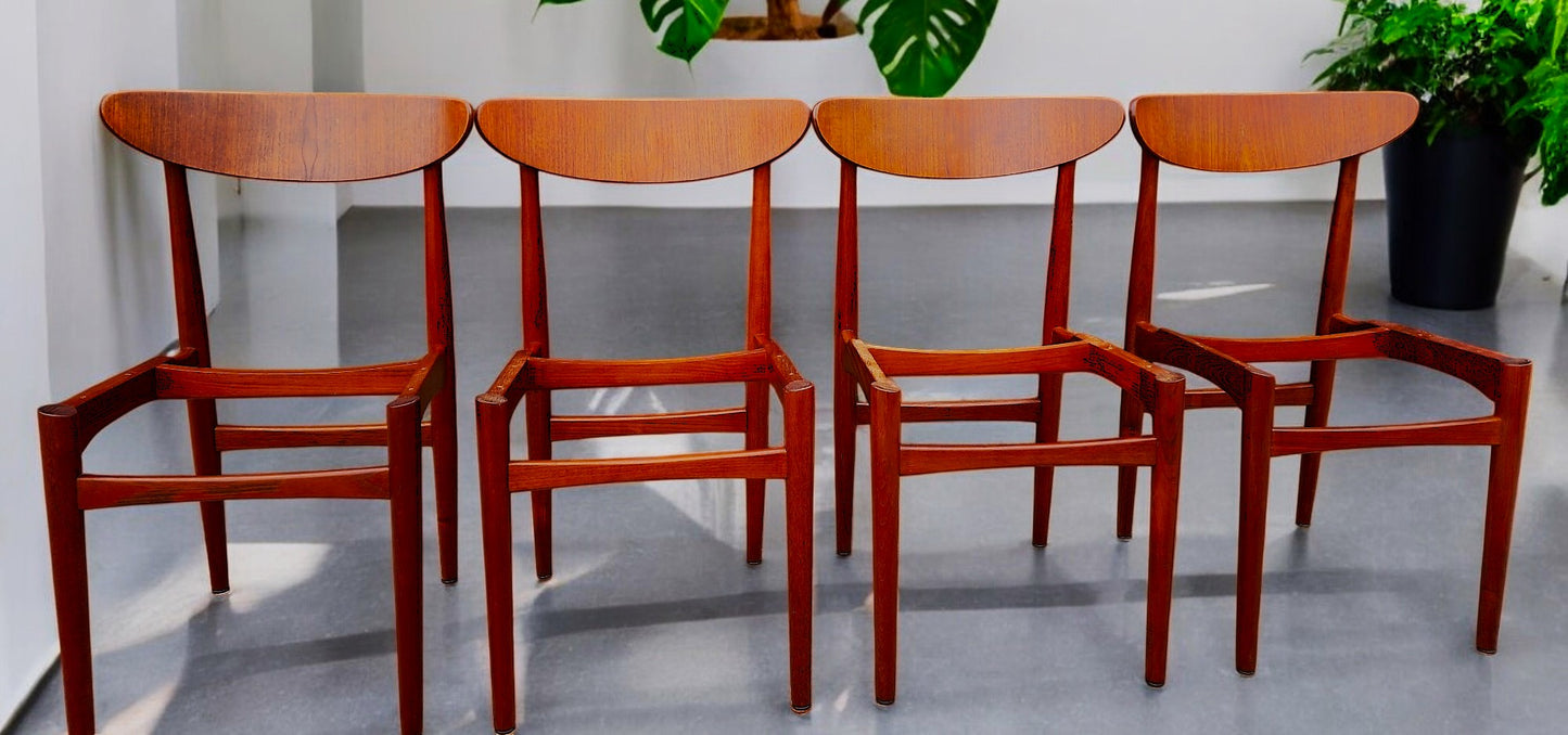 4 RESTORED REUPHOLSTERED Danish MCM Teak Chairs by E.W. Bach