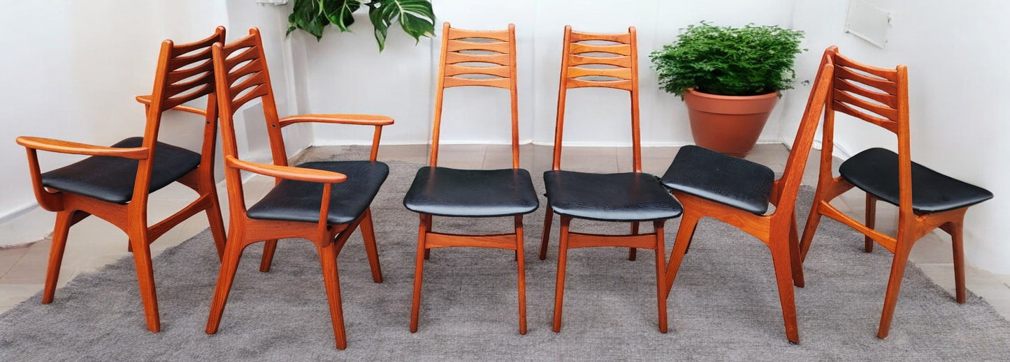 6 RESTORED Danish Mid Century Modern Teak Chairs (2 arm, 4 side) # 83 by Boltinge