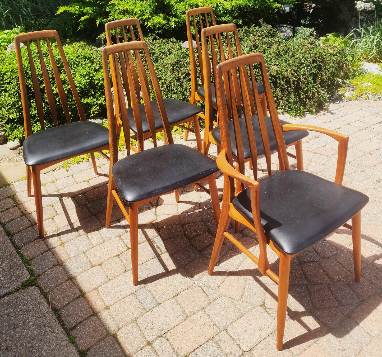 6 RESTORED Danish Mid Century Modern Teak Dining Chairs by Niels Kofoed, model Eva