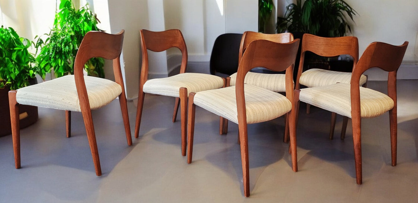 6 RESTORED Danish Mid Century Modern Teak Chairs by Niels O. Møller, Model 71