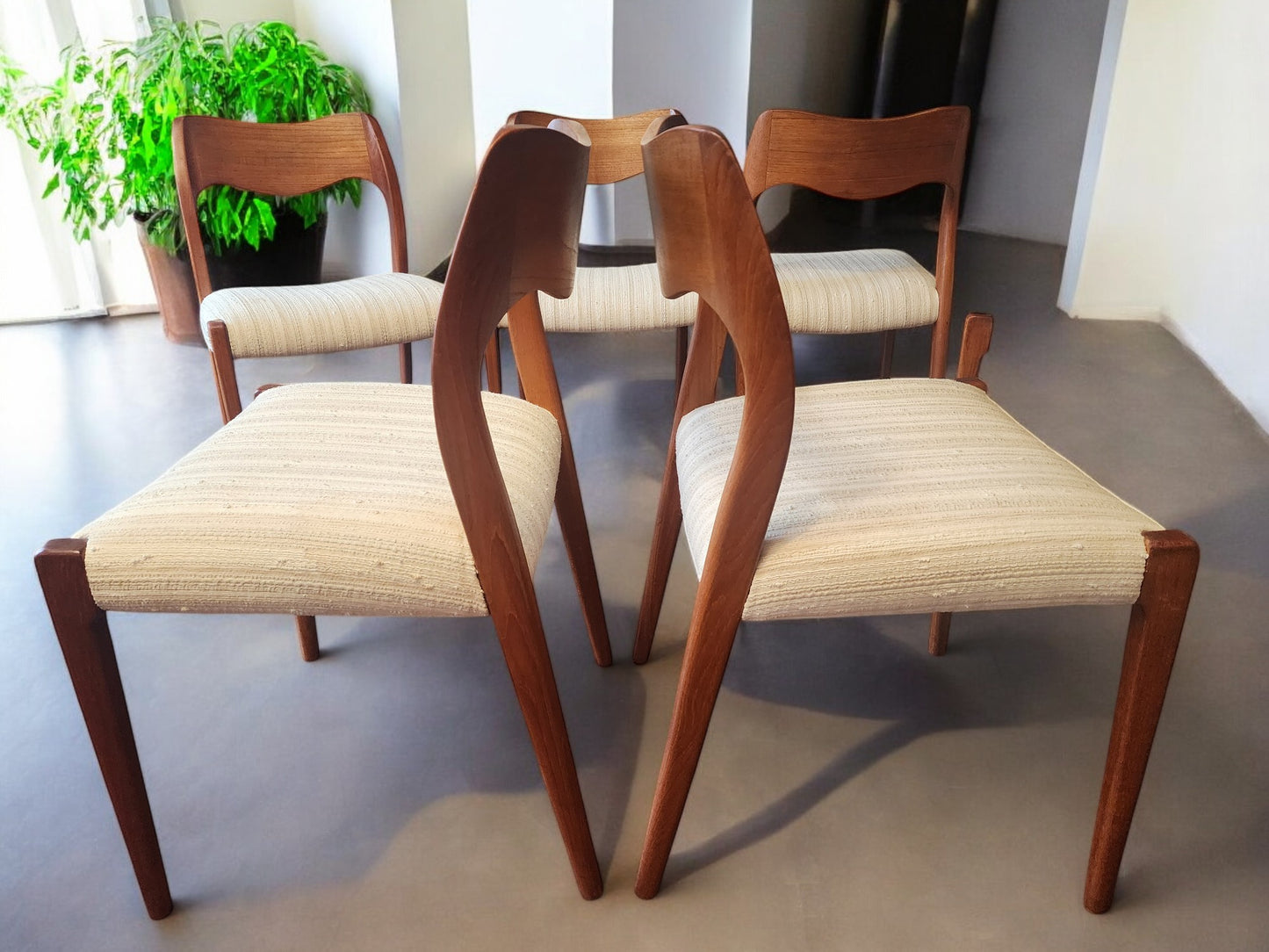 6 RESTORED Danish Mid Century Modern Teak Chairs by Niels O. Møller, Model 71