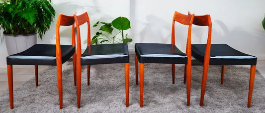 4 RESTORED Danish Mid Century Modern Teak Chairs by SorΓΈ Stolefabrik w wide seats
