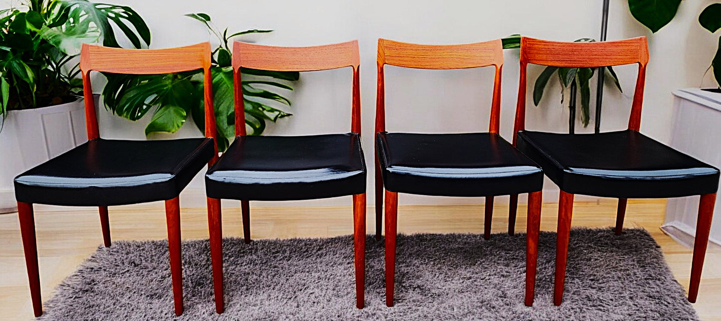 4 RESTORED Danish Mid Century Modern Teak Chairs by Sorø Stolefabrik w wide seats