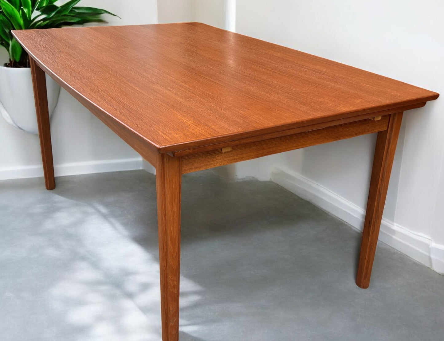 REFINISHED Danish MCM Teak Draw Leaf Surfboard Shape Table by DYRLUND 59"-102"