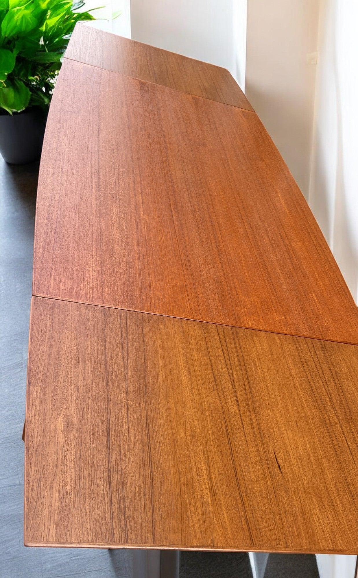 REFINISHED Danish MCM Teak Draw Leaf Surfboard Shape Table by DYRLUND 59"-102"