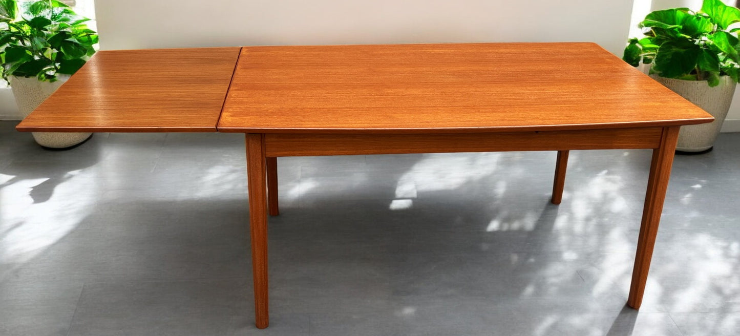 REFINISHED Danish MCM Teak Draw Leaf Surfboard Shape Table by DYRLUND 59"-102"