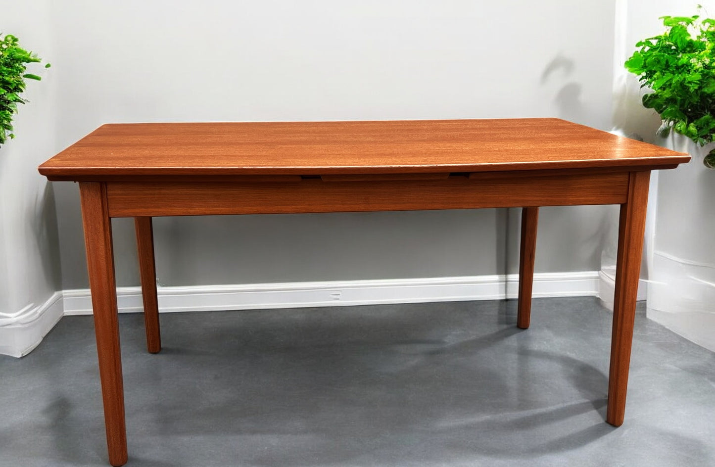 REFINISHED Danish MCM Teak Draw Leaf Surfboard Shape Table by DYRLUND 59"-102"