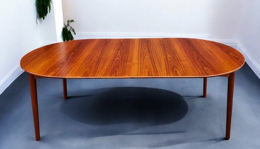 REFINISHED Danish Mid Century Modern Teak Table Round to Oval w 2 Leaves 45"- 85"