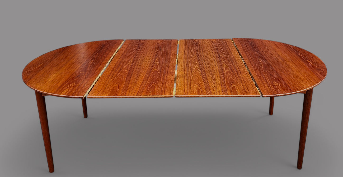 REFINISHED Danish Mid Century Modern Teak Table Round to Oval w 2 Leaves 45"- 85"