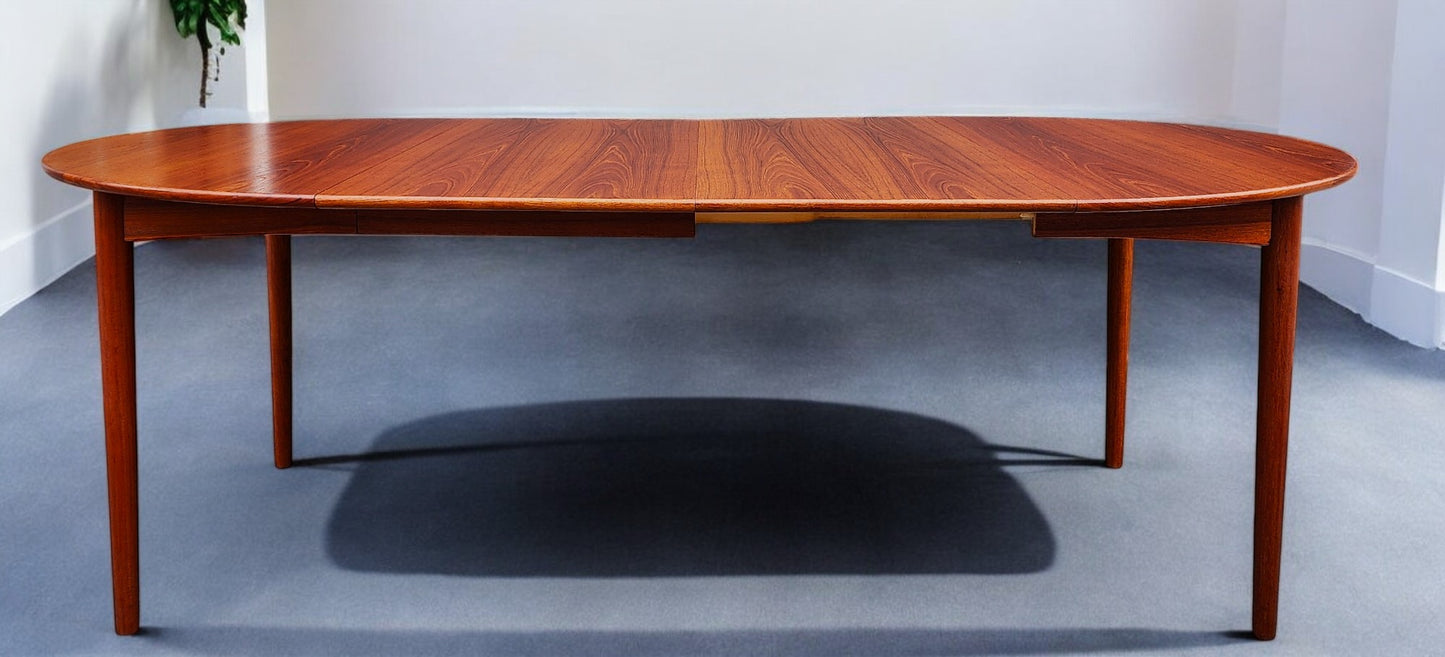 REFINISHED Danish Mid Century Modern Teak Table Round to Oval w 2 Leaves 45"- 85"