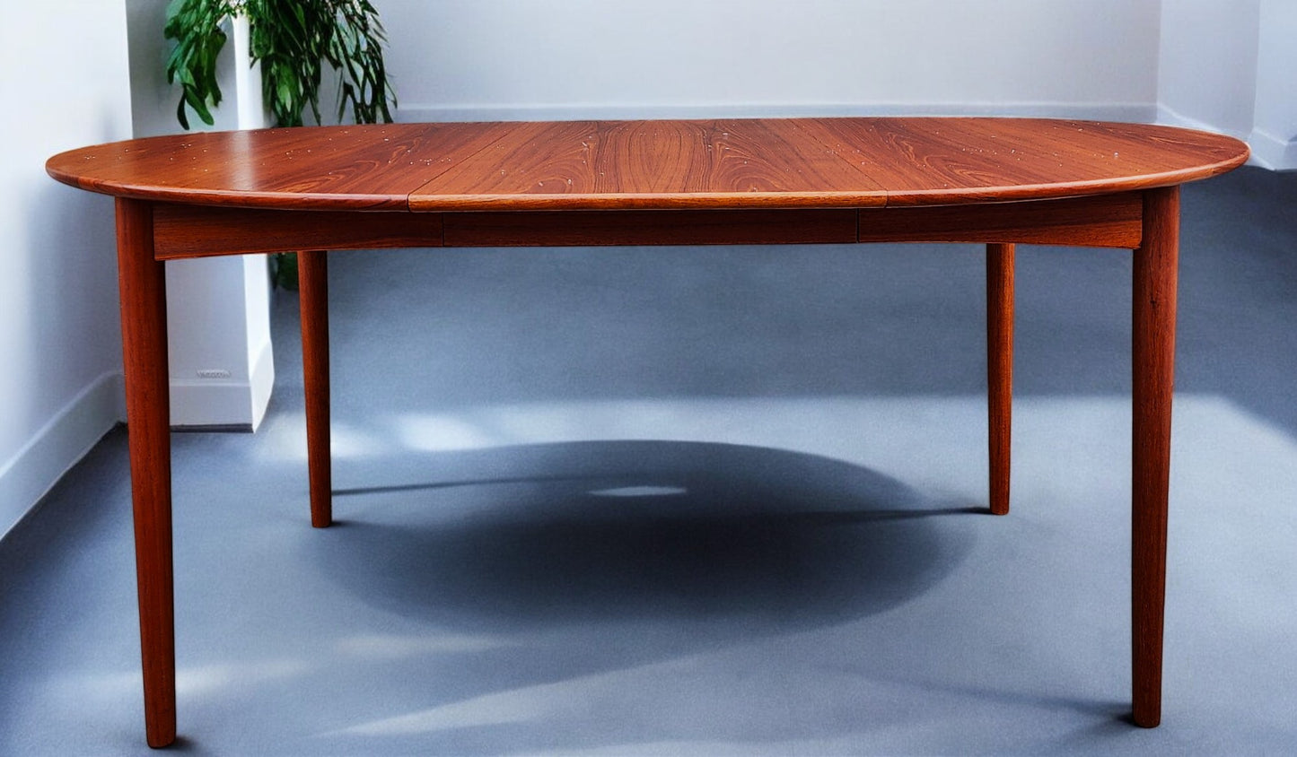REFINISHED Danish Mid Century Modern Teak Table Round to Oval w 2 Leaves 45"- 85"