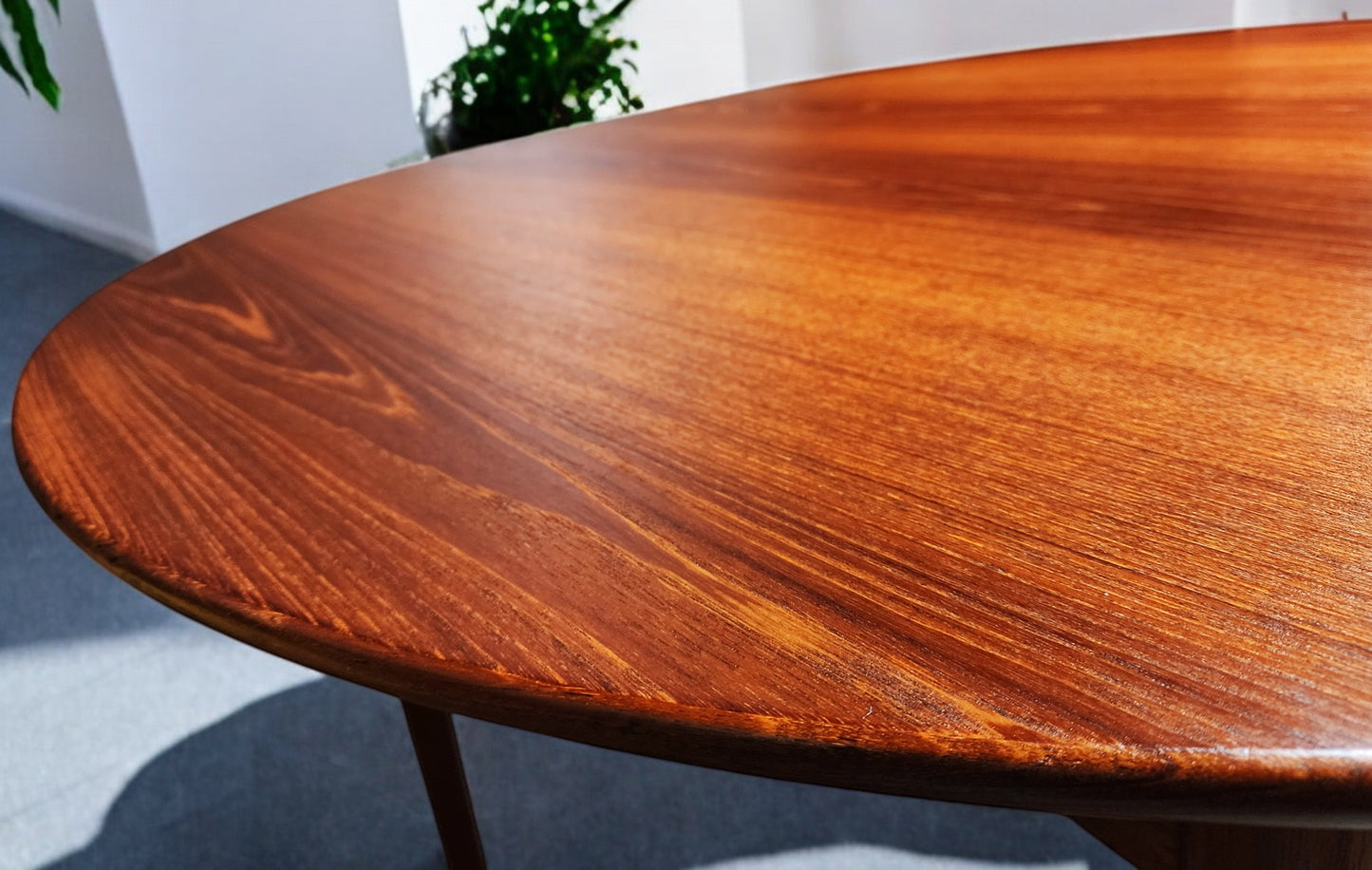 REFINISHED Danish Mid Century Modern Teak Table Round to Oval w 2 Leaves 45"- 85"