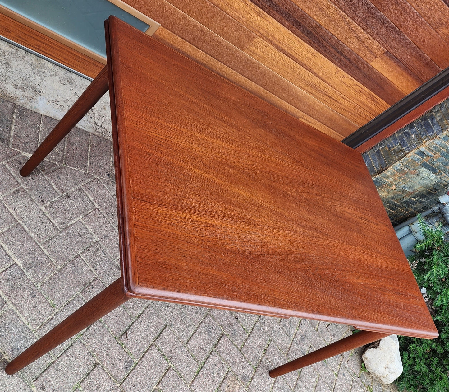 REFINISHED Danish Mid Century Modern Teak Table Draw Leaf, 52"- 92"