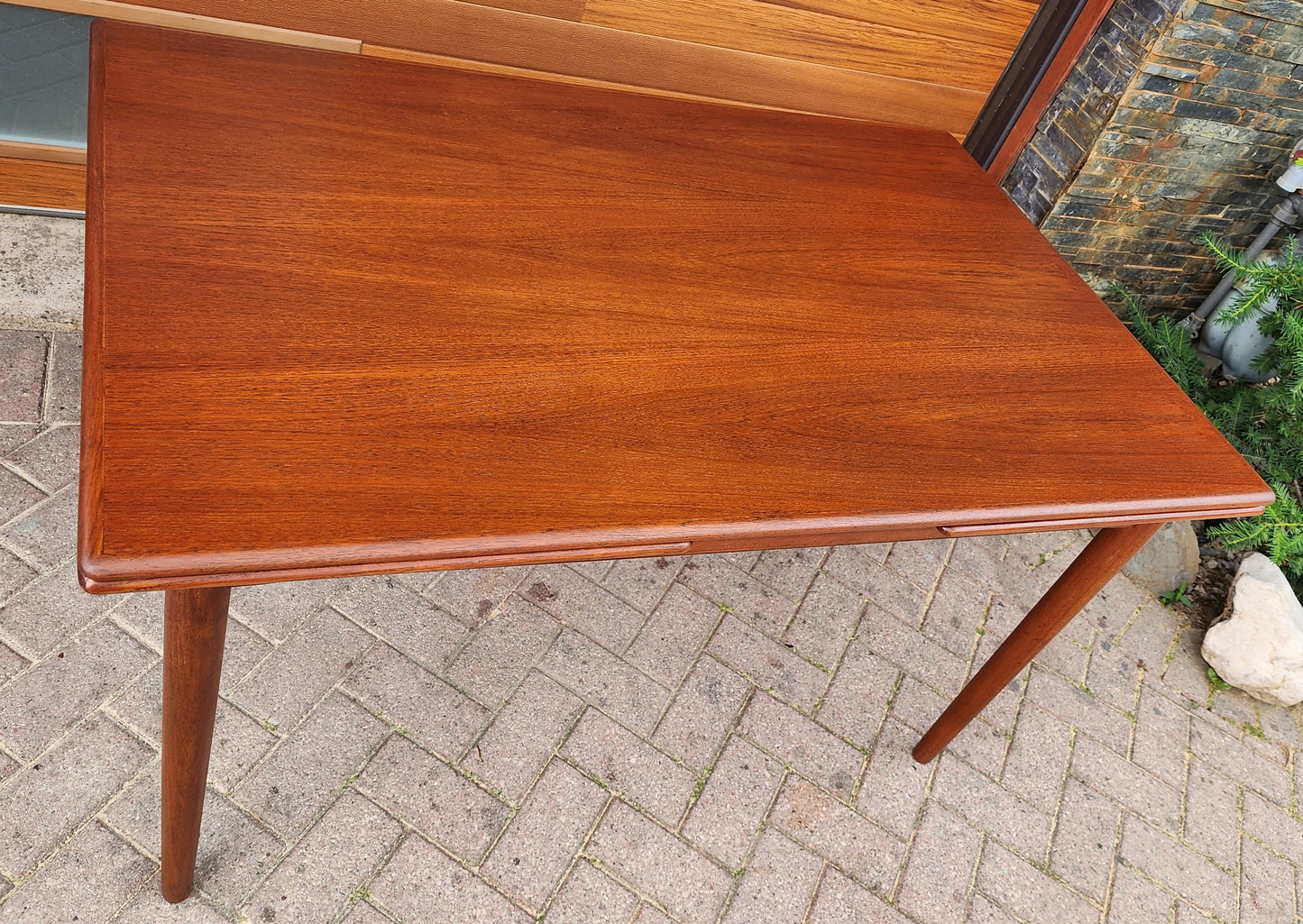 REFINISHED Danish Mid Century Modern Teak Table Draw Leaf, 52"- 92"