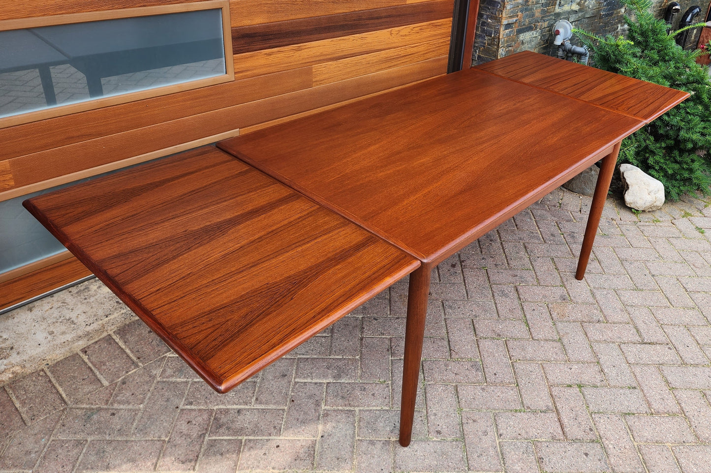 REFINISHED Danish Mid Century Modern Teak Table Draw Leaf, 52"- 92"
