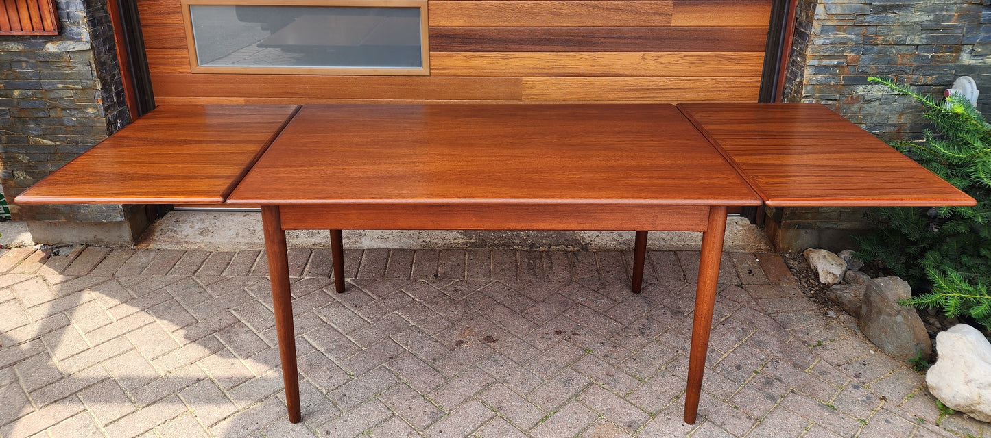 REFINISHED Danish Mid Century Modern Teak Table Draw Leaf, 52"- 92"