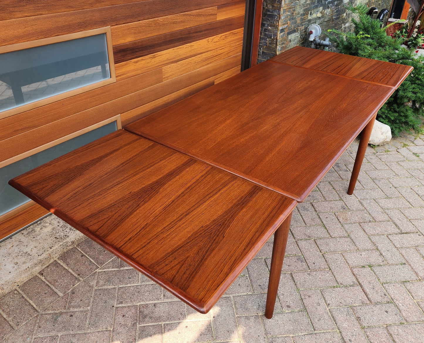 REFINISHED Danish Mid Century Modern Teak Table Draw Leaf, 52"- 92"
